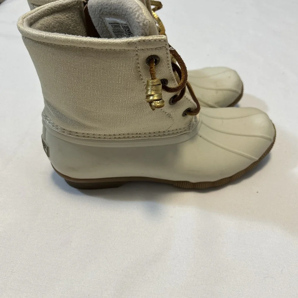 Sperry‎ Top-Sider Women 6.5 duck boots Saltwater Canvas Oat/Gold Rain Boots 286